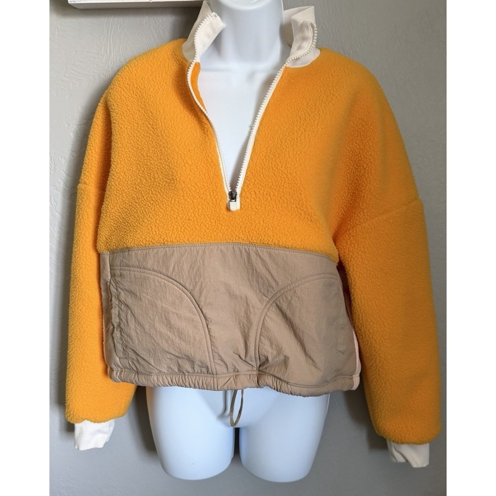 Fabletics Mallory Cropped Sherpa Jacket Womens Small Yellow Pullover Cinch Waist